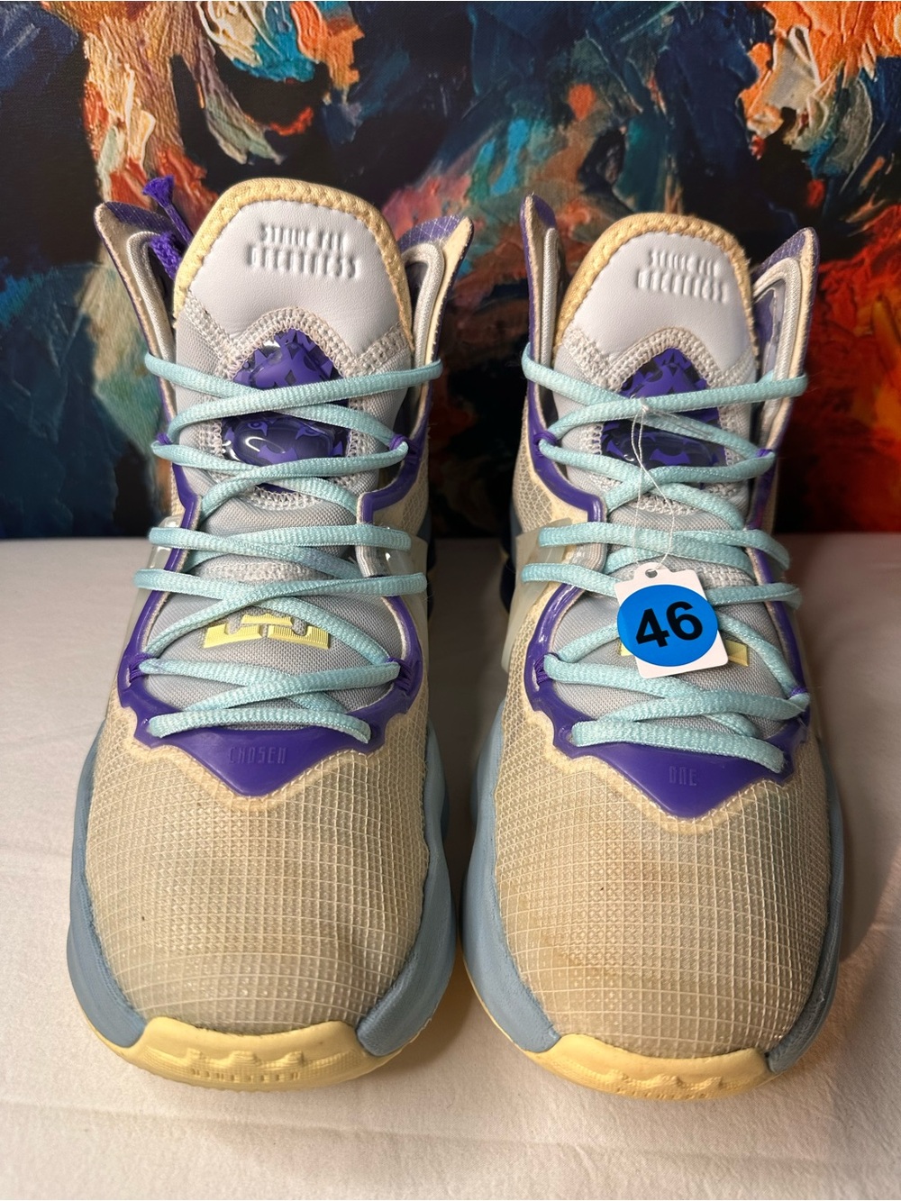No.46 Nike LeBron 19 GS Basketball Shoes Aura/Citron Tint-Worn Blue (DD0418-412)